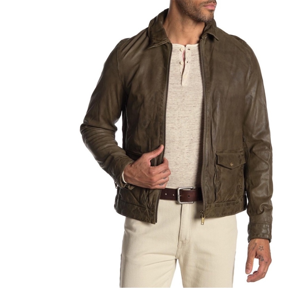 Like-new Scotch & Soda Men's Olive Leather Jacket